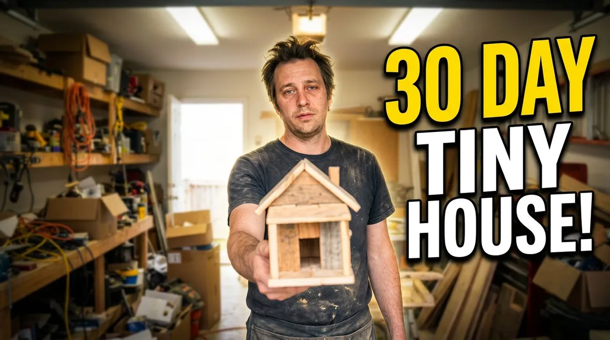 The same frame with a bold title that reads 30 day tiny house
