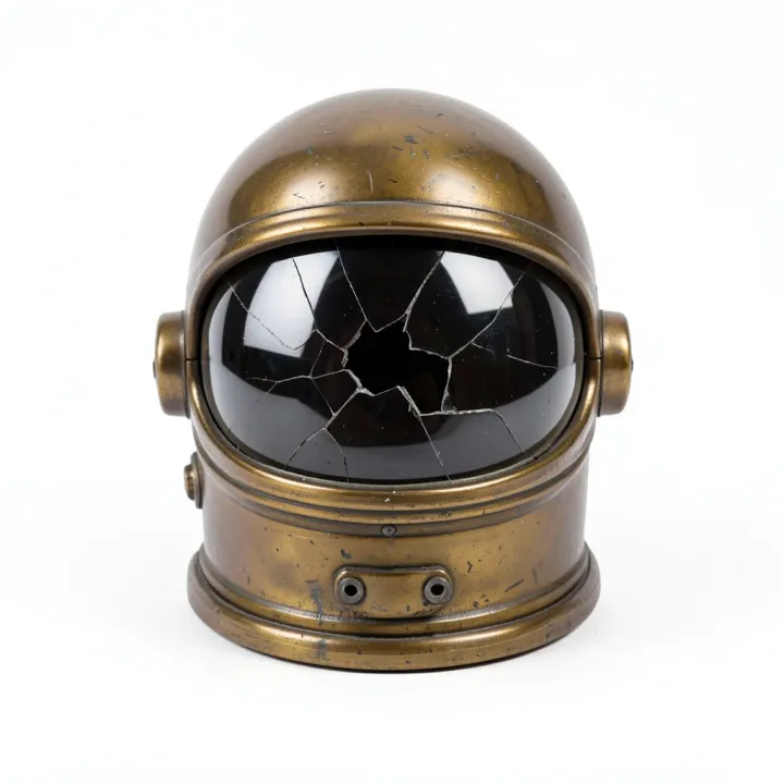 A weathered bronze astronaut helmet, the concept image for a 3D model
