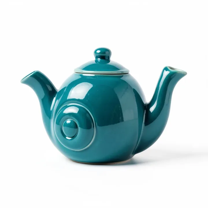 A teal ceramic teapot shaped like a snail, the concept image for a 3D model